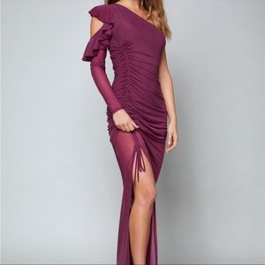 BEBE MAUREEN ONE SHOULDER DRESS PURPLE MAGENTA XS
